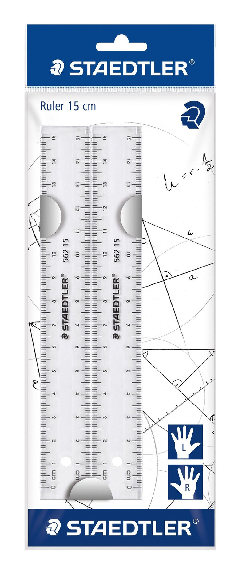 Staedtler 562 152 PB TH Flat Ruler Set 150 mm Plastic | Transparente Skalierung für Links- & Rechtshänder – im Polybeutel – Art.-Nr. 562 152 PB