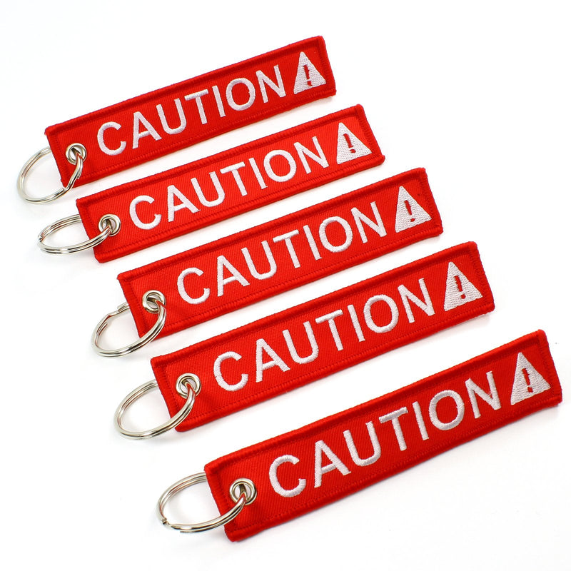 [Australia - AusPower] - CAUTION Key Chain SAFETY Tag Red White SIZE: 1in by 5in QTY: 5 pack - by Rotary13B1 