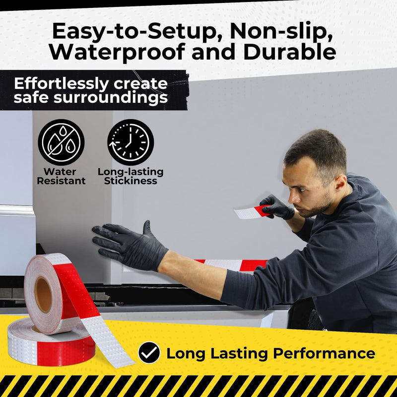 DOT C2 Safety Reflective Tape 2IN x 100 FT - Outdoor Waterproof Conspicuity Tape - Arrow Reflector Tape for Trailers, Vehicles, Boats - Strong Reflective Safety for Caution Warning Signs Red & White
