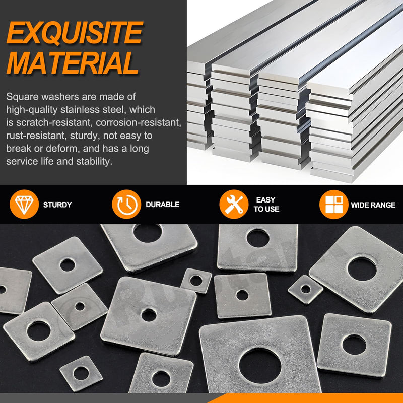 [Australia - AusPower] - 100Pcs 15 Sizes M3-M14 304 Stainless Steel Square Plate Washers Assortment Kit Square Bearing Plate Washer Square Washer Flat Washer Fastener for Construction and Industrial Equipment assorted sizes 
