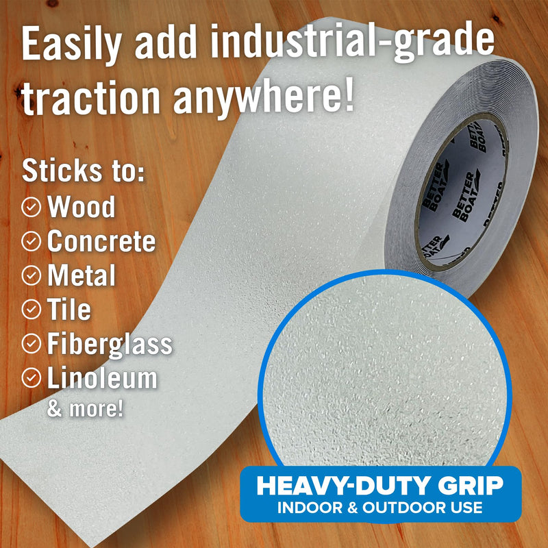 Better Boat Anti Slip Tape for Outdoor Stair Treads, Non-Skid Grip for Stairs and Steps, 4" x 40ft Roll, Clear Waterproof Traction, Weather-Resistant Friction Floor Tread for Dogs and Steps