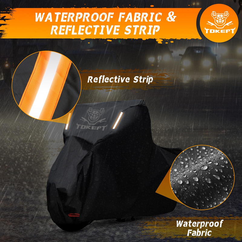 Motorcycle Cover Waterproof Outdoor, All Weather Protection with Night Reflective & Lock-Holes, Fits up to 86" Cruisers, Sportbikes, Dirt Bikes, Scooters M-86 inch