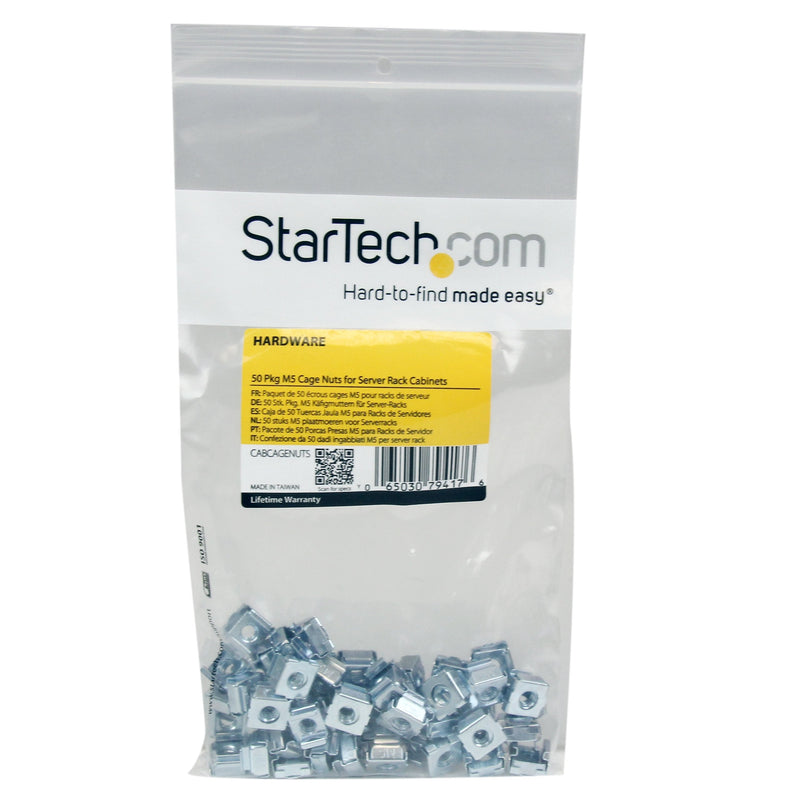 [Australia - AusPower] - StarTech.com 50 Pkg M5 Cage Nuts for Server Rack Cabinets - M5 cage nuts - Rack cage nuts - cage nuts (CABCAGENUTS) 50x M5 Silver Cage Nuts 