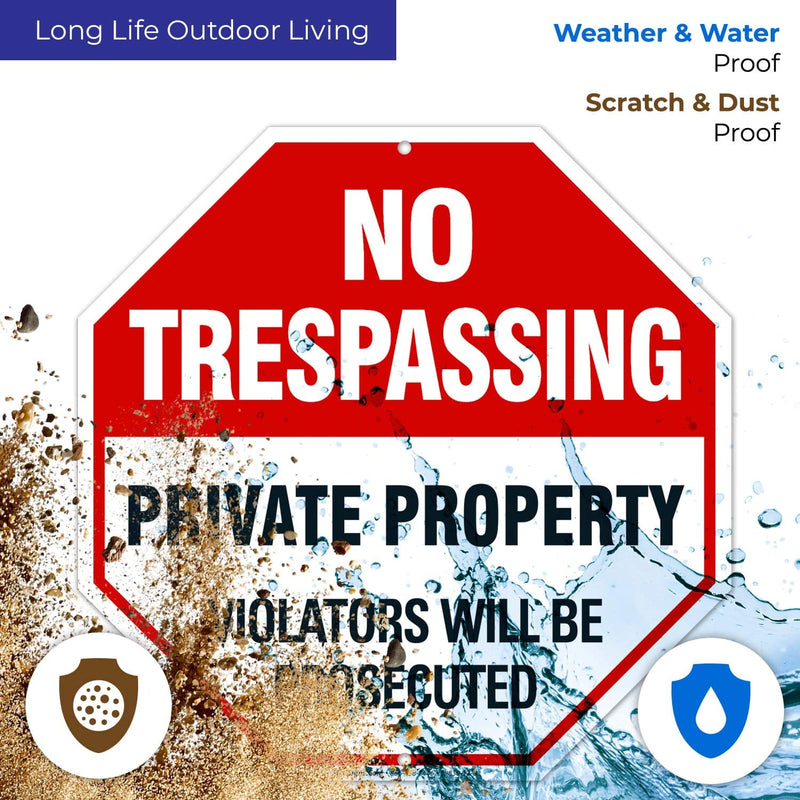 4 Pack No Trespassing, Private Property Sign, 12x12 Heavy 0.40 Aluminum, UV Protected, Long Lasting Weather/Fade Resistant, Easy Mounting, Indoor/Outdoor Use, Made in USA 12x12 4 PK