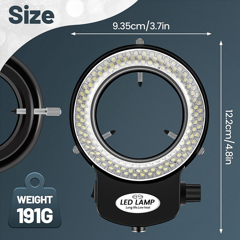 [Australia - AusPower] - Tiamu LED Microscope Ring Light, Optical Stereo Microscope Ring Light, 0-100% Brightness Adjustable, 6000 K Super Microscope Camera Lamp with 144 LED Beads, Jewellery Repair Lamp (EU Plug, Black) 