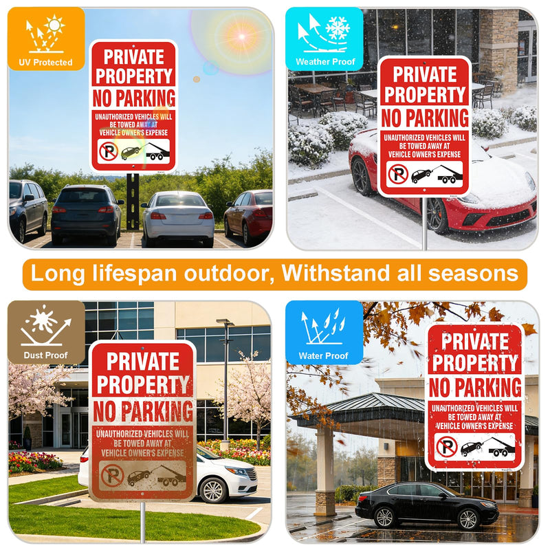 2 Pack Private Property No Parking Signs,18x12 Inch Unauthorized Vehicles Towed at Owner's Expense Sign, Reflective Rust-Free Aluminum, UV Protected, Weatherproof for Residential & Commercial Areas
