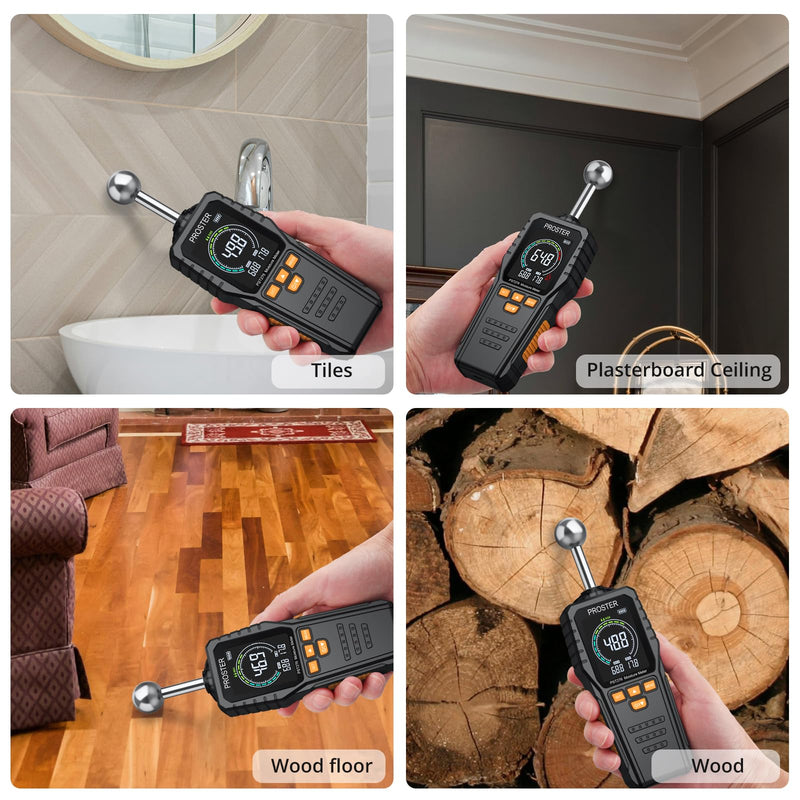[Australia - AusPower] - Proster Moisture Meter - with Color LCD Alarm Function Hold Function Moisture Meter for wall,wood,masonry,concrete,plaster,building materials 5-40mm Analysis depth Spherical 
