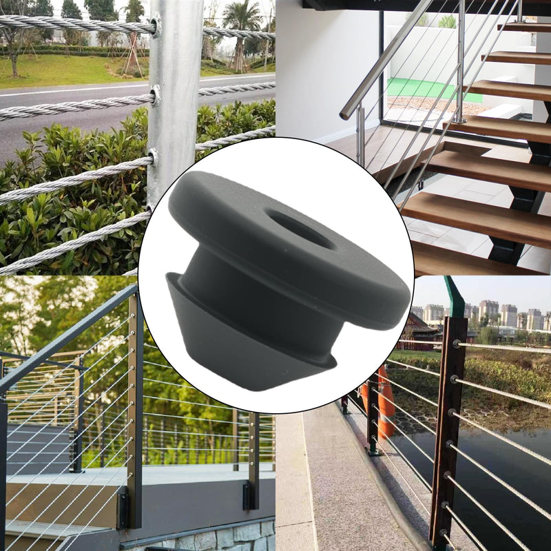 200 Pcs Cable Railing Kit Rubber Grommets Protector Sleeve Replacement for 1/8" 5/32" 3/16" Wire Rope Deck Cable Railing Kit for Indoor and Outdoor Metal Posts Black 200