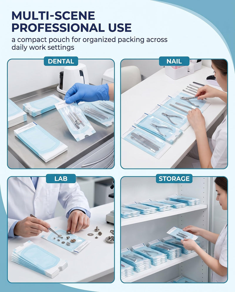 YUZNA 200x Disposable Sterilization Bags with SK Closure, 57x130mm, Self-Adhesive, Sterilization Bags for Autoclaves