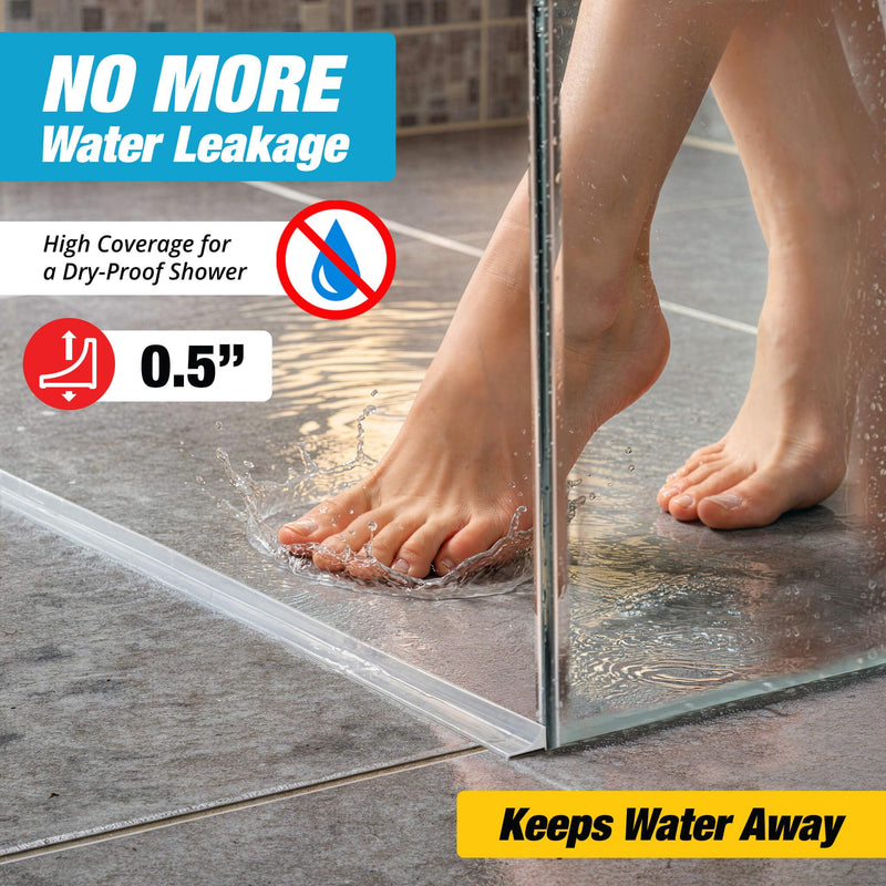Shower Threshold Water Dam Barrier 98" - Transparent Collapsible Walk in Shower Water Guard - Door Bottom Seal Strip Leak Guard by Hippo Dam