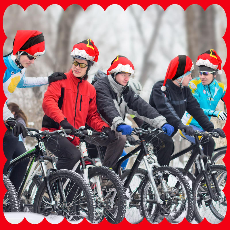 Copkim 4 Pcs Christmas Cycling Helmet Cover Rainproof Santa Claus Hat Riding Helmet Decor Fun Waterproof Windproof Rain Cover for Bike Cycling Snowboard Rides Accessories Gifts Supply Adults