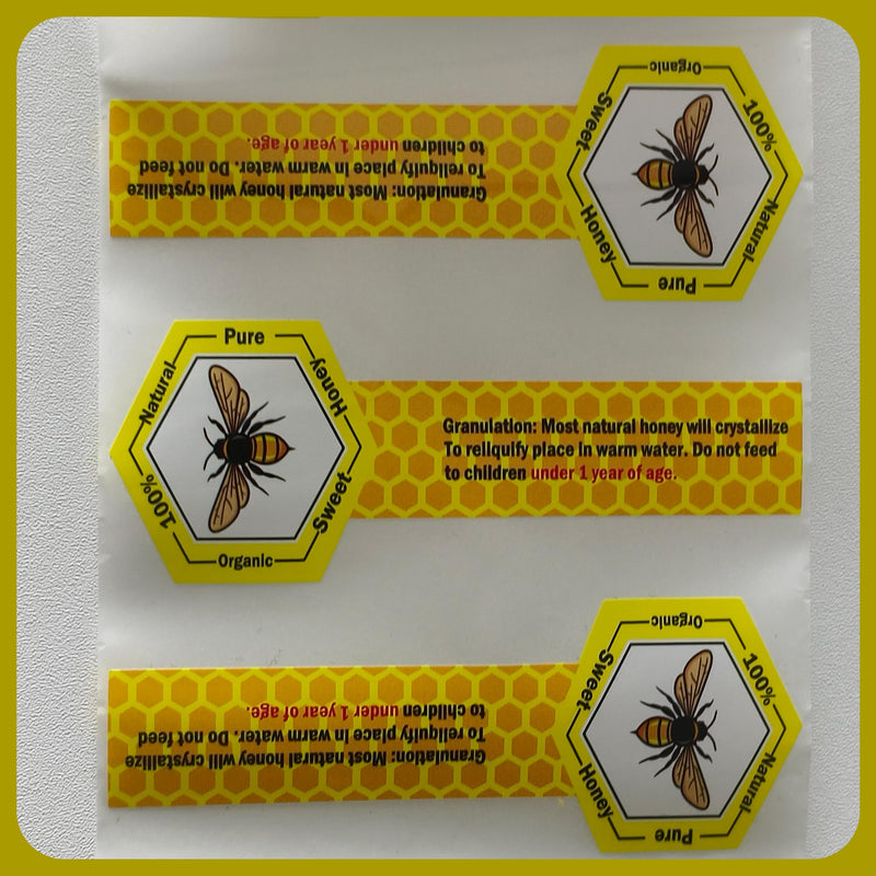 SMARSTICKER Tamper Proof Pure Honey Stickers 1.5 x 4 Inches Tamper Evident Seals Labels Honey Label Stickers for Honey Jars Bottle Lid Labels Tamper Proof Honey Labels Pure Honey Labels (Honey Bee) Honey Bee