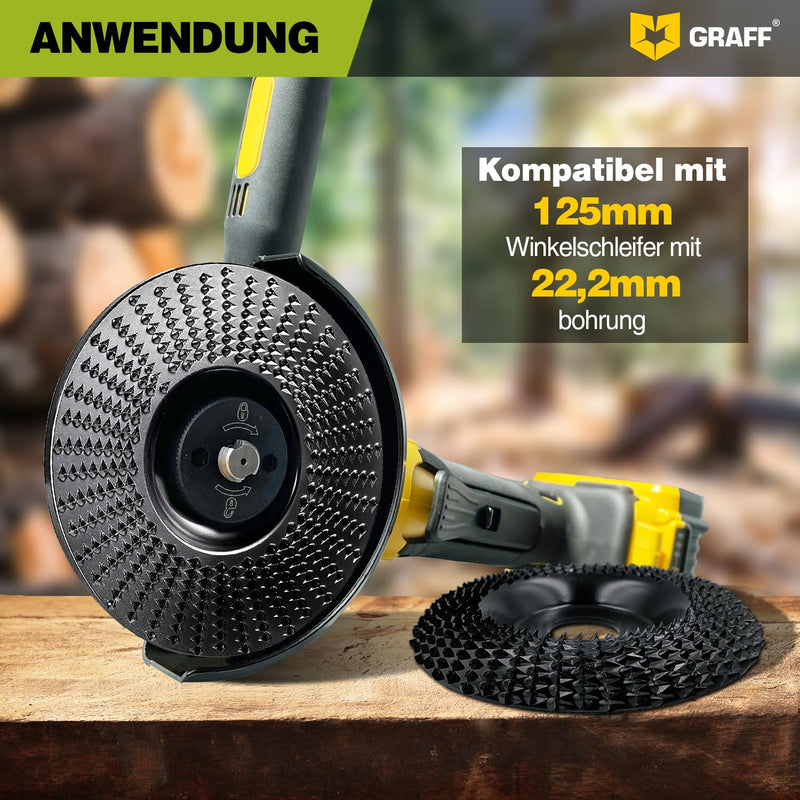[Australia - AusPower] - GRAFF Premium Set Wood Cutter Rasp Disc 125 mm for Carving and Sanding Wood, Softwood, Hardwood - Wood Grinder for Angle Grinder & Flex - Sanding Disc for Woodworking Tools Diameter set 125 mm rasp disc 