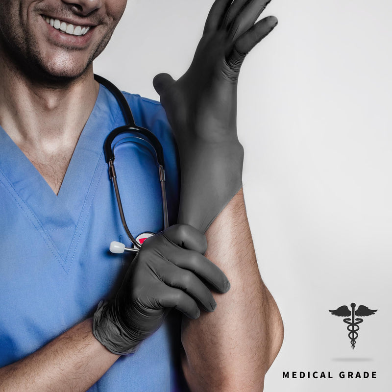 [Australia - AusPower] - Nitrile Disposable Gloves, 4.5 Mil Black Powder-Free Latex-Free Food-Safe Glove for Exam, Tattoo, Food Prep, 100 Pcs Large (Black) 