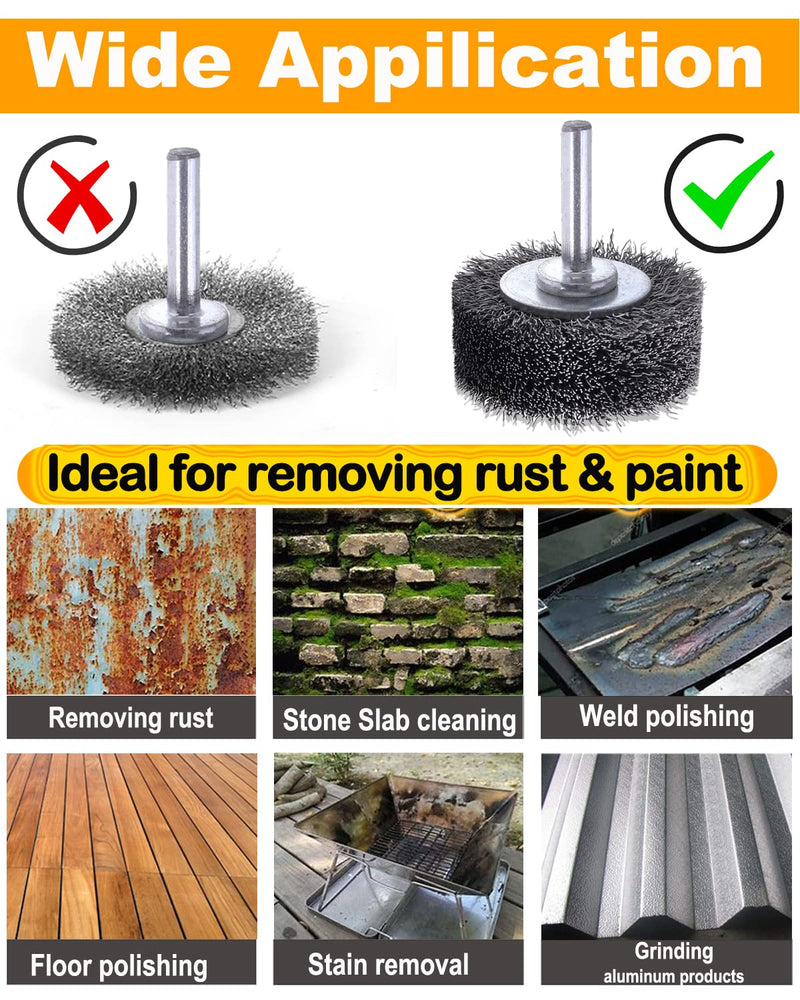 10 Pack Wire Wheel Brush Wire Wheel Brush for Drill Attachment, Rocaris 2 Inch Heavy Duty Wire Brushes Removal Paint Rust & Corrosion, 0.0118" Carbon Steel Wire, 1/4in Shank, 20000RPM 10