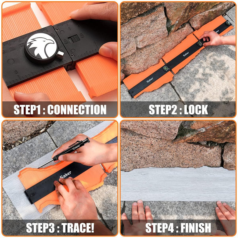 [Australia - AusPower] - Saker Miter Saw Protractor and Saker Contour Gauge Profile Tool-Unlimited Connection Precisely Copy Irregular Shape Duplicator (2 Pieces) Deep Hole Pencil 