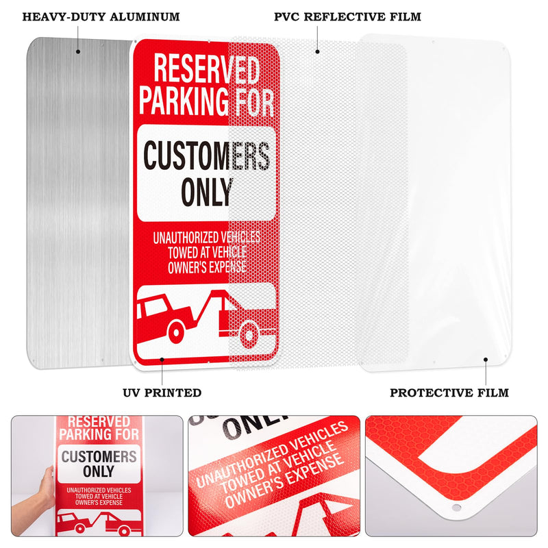 18" × 12" Customer Parking Only Sign Reflective Aluminum 2 Pack Unauthorized Vehicles Will Be Towed Signs Rust Free Metal Reserved Parking Signage for Business