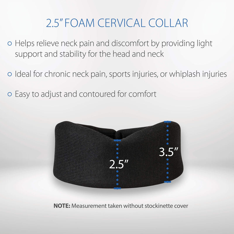 [Australia - AusPower] - Core Products Soft Foam Cervical Collar Neck Support Brace, Helps Stabilize Vertebrae & Relieve Spinal Pressure for Men & Women - Black, Medium Fits (2.2-2.7 inch) Height 2.5 Inch 