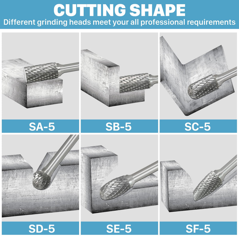 [Australia - AusPower] - KEENTECH Burr Bits Tungsten Carbide, 1/4" Shank Die Grinder Bit, SF-5 Cutting Burrs with Storage Case, Double-Cut Tree Shape Rotary File for Hard Metal, 1/2" Cutting Dia. x 1" Cutting Length 