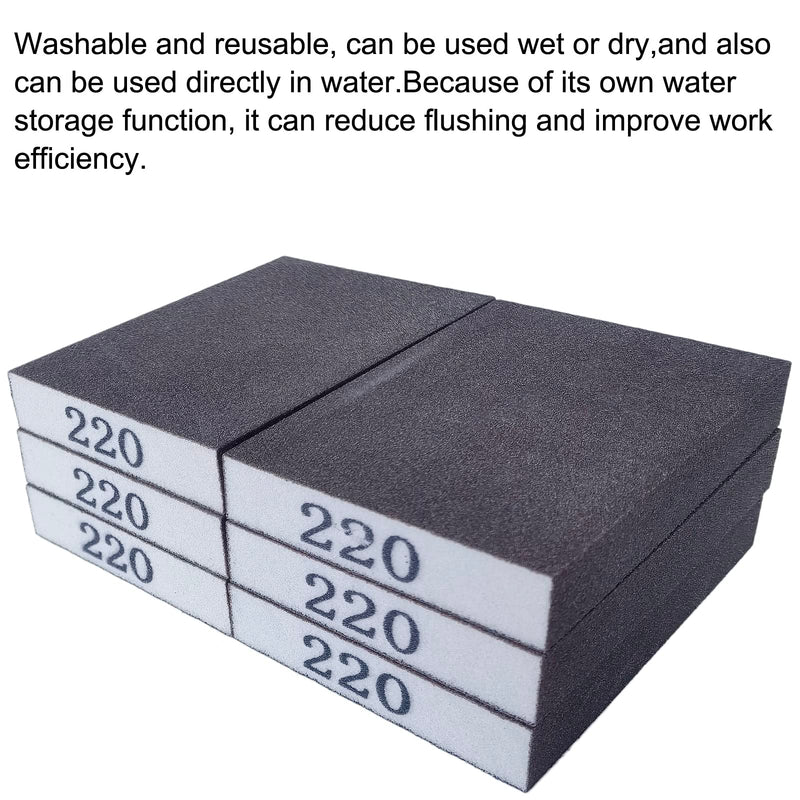 [Australia - AusPower] - 6 Pack 220 Grit Superfine Sanding Sponge, Washable and Reusable Great for Pot Brush Pan Brush Sponge Brush Glasses Sanding Wood Sanding Metal Sanding (220 Grit-6 Pack) 