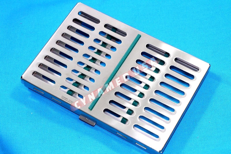 [Australia - AusPower] - German Stainless 1 Dental Sterilization Cassette Rack Tray Box for 10 Surgical Instruments-Green 