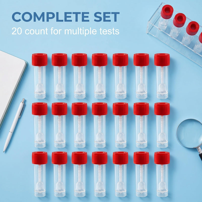 Pack of 20 Chair Sample Tubes 5 ml with Spoon, Fecal Sample Tube for Dogs, Cats and Humans, Chair Sample Container with Screw Cap, Sample Collection Container for Fecal Examination, Sample