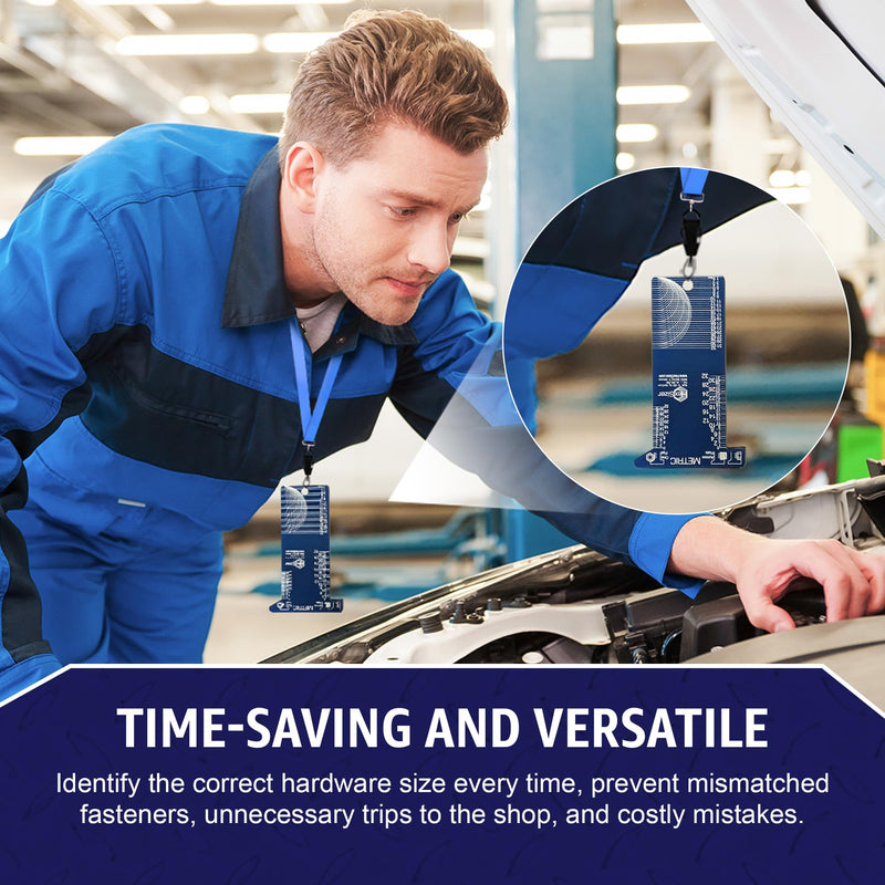 [Australia - AusPower] - HexSizer 6-in-1 SAE Hex and Thread Gauge Set - Dual Inch & Metric Measurement Tool, Compact, Durable Aluminum Gauge for Measuring SAE Hardware, Nuts, Studs, and Bolts - Imperial & Metric Units (Blue) 