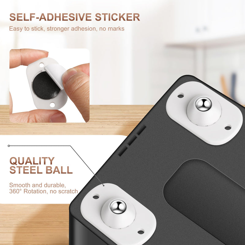 [Australia - AusPower] - 8PCS Self Adhesive Caster Wheels, Appliance Slider, 360° Rotating Mini Universal Appliance Rollers for Kitchen, Air Fryers, Coffee Makers, Trash Can, Storage Boxes and Small Furniture 