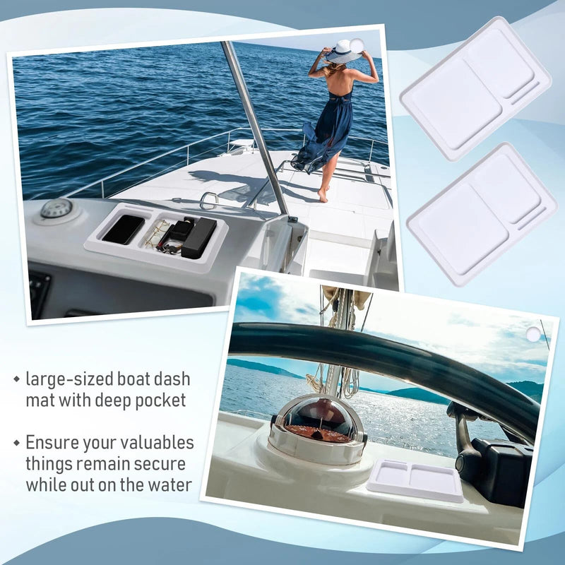 Fulmoon 2 Pcs EVA Foam Boat Dash Pad 2 Compartment Cell Phone Boat Dash Accessory Boat Phone Holder Adhesive Backing Boat Dash Organizer for Sea Marine Fishing Boating Center Deck Tool Accessories White