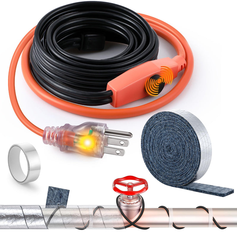 Saillong Heat Tape for Water Pipes & Pipe Wrap Insulation with Tape, Self Regulating Heat Cable, Cotton Water Pipe Insulation Wrap for Freeze Protection RV(9ft,23.6ft) 9FT,23.6FT