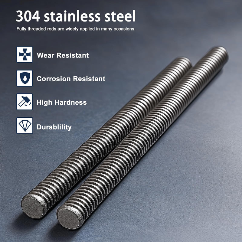 [Australia - AusPower] - 1/4"-28 Fully All Threaded Rod & Studs, 12" Length, 304 Stainless Steel Right Hand Fine Thread Screw for Furniture Anchor Bolts, Clamps, Hangers and U-Bolts 2 Pack 1/4"-28 x 12" 
