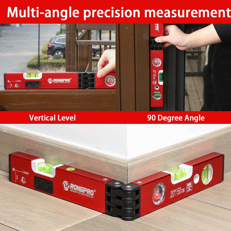 [Australia - AusPower] - 20Inch Foldable Magnetic Level-with 30Ft Laser Leveling Line and 90°/180°Bubbles,Multi-function Leveler Tool for Woodworking,Picture Hanging,Home Renovation and Construction 