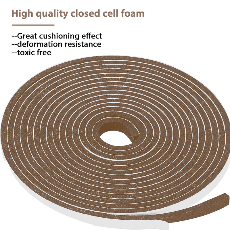 Foam Weather Stripping-4 Rolls, 1/2 Inch Wide X 1/8 Inch Thick Total 52 Feet Long, Brown Foam Insulation Soundproofing Sealing Tape for Doors and Windows(13 ft x 4 Rolls) 1/2"(W) X 1/8"(T) X52'(L)