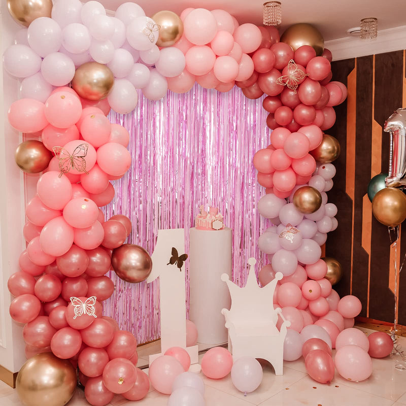 [Australia - AusPower] - Crosize 2 Pack 3.3 x 9.9 ft Pink Foil Fringe Backdrop Curtain, Streamer Backdrop Curtains, Streamers Birthday Party Decorations, Tinsel Curtain for Parties, Galentines Decor, Preppy, Photo Booth 