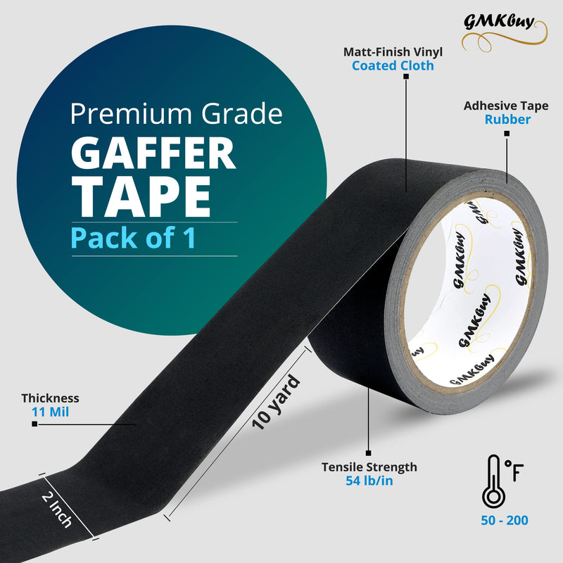 [Australia - AusPower] - 2 in x 10 Yd Black Gaffers Tape – Heavy Duty, Non-Reflective, Easy to Tear, Waterproof Matte Gaffer Stage Tape – Gaff Cloth Tape for Photography, Filming Backdrop & Production 2 Inch x 10 Yard - [1 Pack] 
