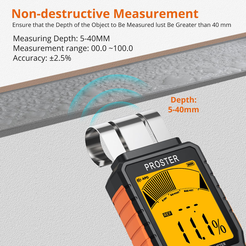 [Australia - AusPower] - Proster Rechargeable Moisture Meter - Wall Moisture Meter with 5 Modes (Index, Concrete, Cement, Plaster, Wood) & 3-Colour Screen, Pinless Damp Tester with Visual & Sound Alerts Detects up to 40mm Rechargeable Bendable Induction Moisture Meter 