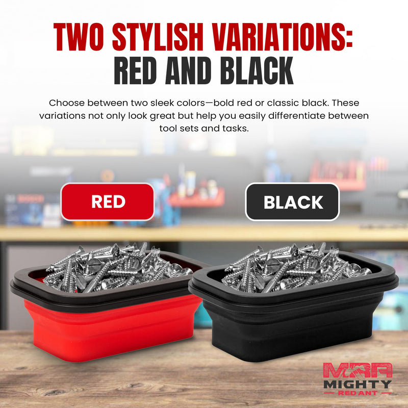 Magnetic Parts Tray Set 3-Pack - Collapsible Silicone Magnetic Tray with Strong Base - Multi-Size (Black) Black