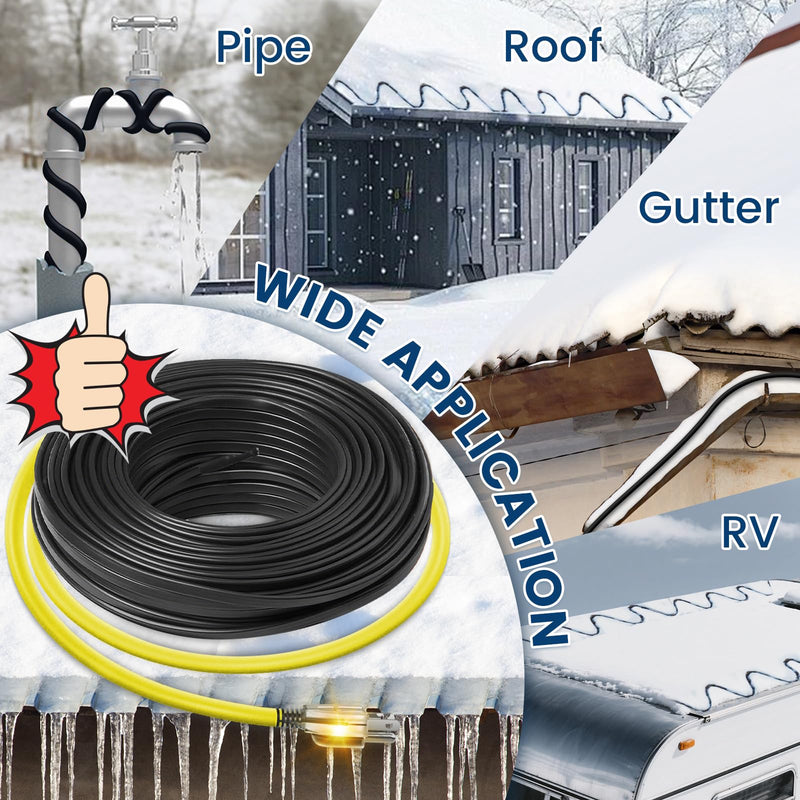 25 FT Heat Tape for Roof and Gutters, Gutter Heater Cable Heat Trace Cable for Snow De-Icing Ice Dam & Pipe Freeze Protection 7W/FT 120V 7 W/FT 25-Feet