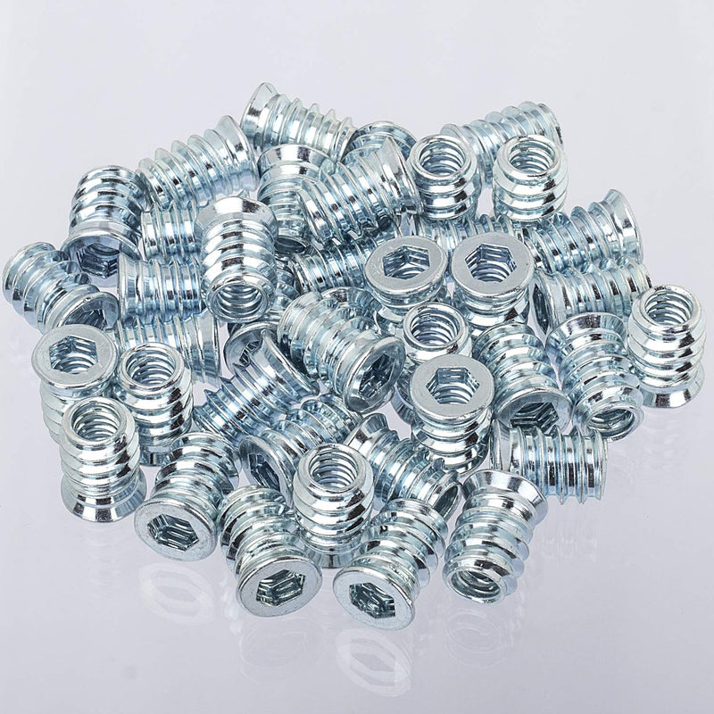 40 Pack Threaded Insert Nutsert, 1/4"-20 x 15mm Screw in Nut Threaded Wood Inserts, for Wood Furniture(with 1/4" Allen Wrench) Silver