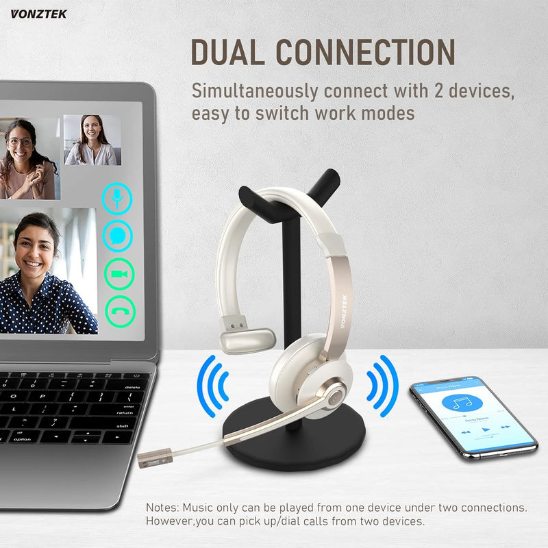 [Australia - AusPower] - Bluetooth Headset, Wireless Headset with Microphone Noise Cancelling & USB Dongle, Hands Free Office Headset with Mic Mute, Single Ear Bluetooth Headsets for Work Cell Phone/PC/Truck Drivers 