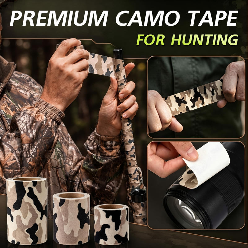 Saillong Camo Silencing Tape for Hunting Gear, Self Adhesive Camouflage Wrap, Protective Fabric Tape for Metal Rifle & Hunting Accessories, 3 Rolls Assorted Sizes (2.125" x 60", 2.5" x 60", 4" x 72")