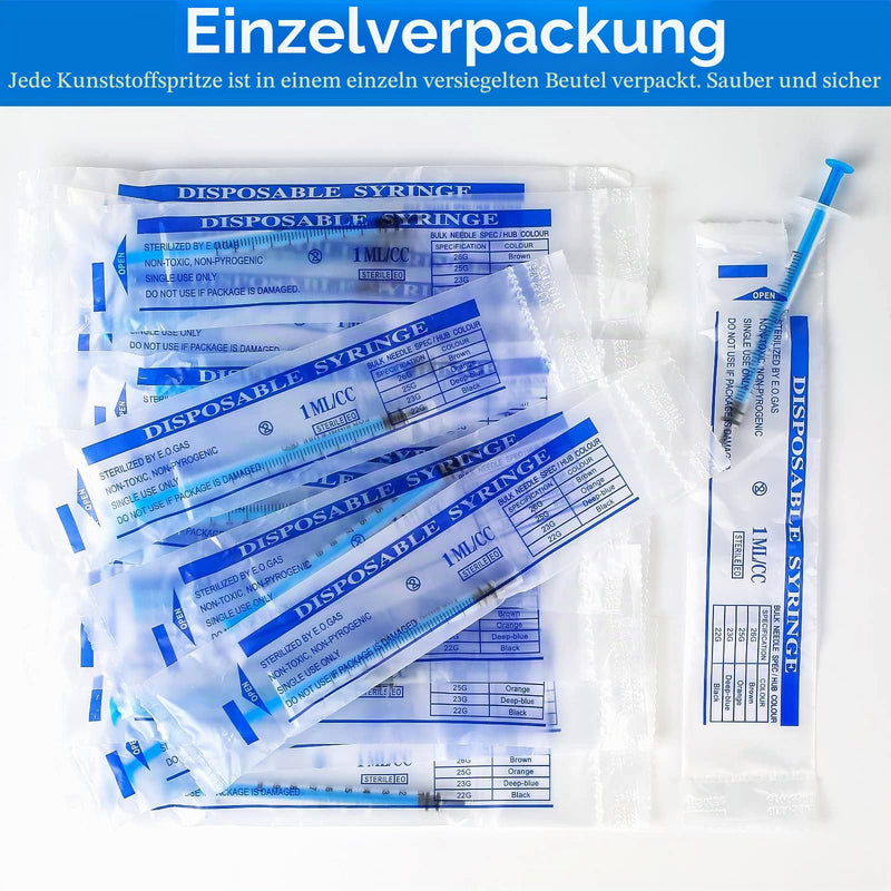 Pack of 40 Syringes, 1 ml Cap, Plastic Syringe, Blue | Sterile without needle colostrum syringe, colostrum syringe, sterile individual packaging for liquid measurement of pets