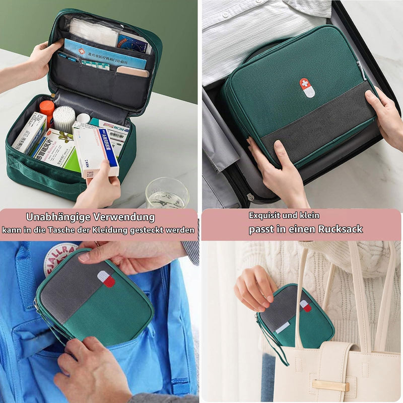 Medicine Bag Pack of 2, First Aid, Travel Pharmacy Home Travel (Green) | Pack of 2 medicine bag, large capacity emergency bag, portable travel pharmacy medicine bag, medicine box Green