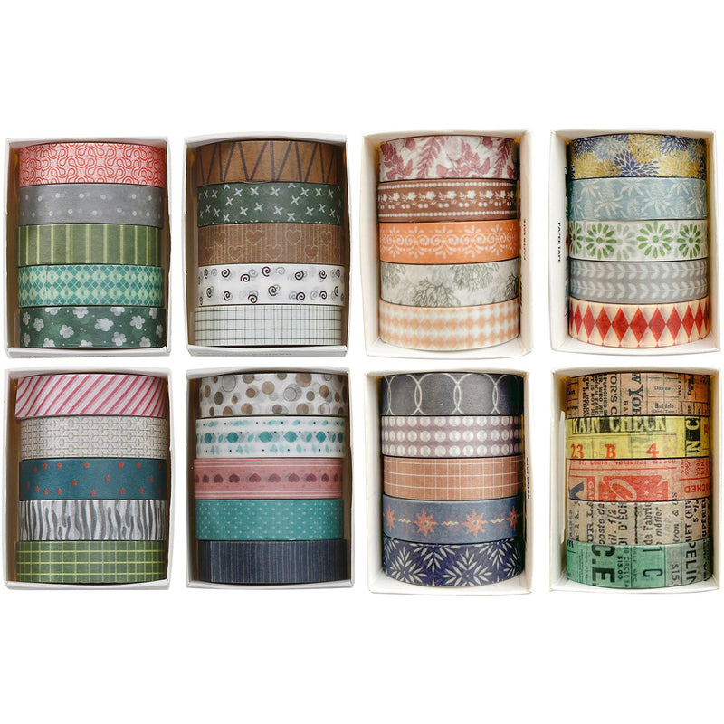 YUBBAEX 40 Rolls Basic Washi Tape Set Cute Printed Patterns Masking Skinny Creative Decorative Tapes for Arts, DIY Crafts, Journals, Planners, Scrapbook, Wrapping (Retroism 2) Retroism 2