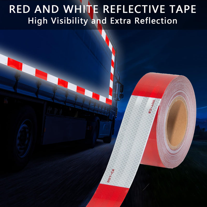 [Australia - AusPower] - DOT-C2 Reflective Tape 2 Inch x 30 Feet Red White Reflective Tape Outdoor Waterproof Conspicuity Strong Adhesive Reflector Tape Warning Safety Reflective Tape for Vehicles Trailers Boats Signs 2 IN x 30 FT White & Red 