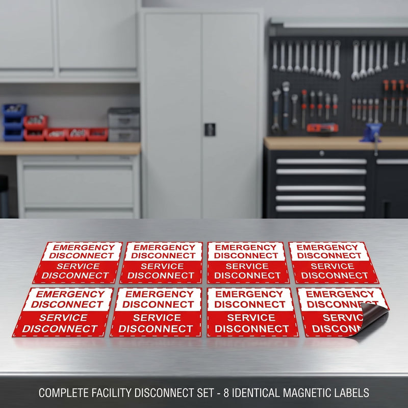 NICEXIYAZI-NEC Compliant Emergency Disconnect Stickers, 5 x 3.5 Inch Warning Labels, Service Disconnect Danger Notice Signs for Indoor & Outdoor Electrical Use