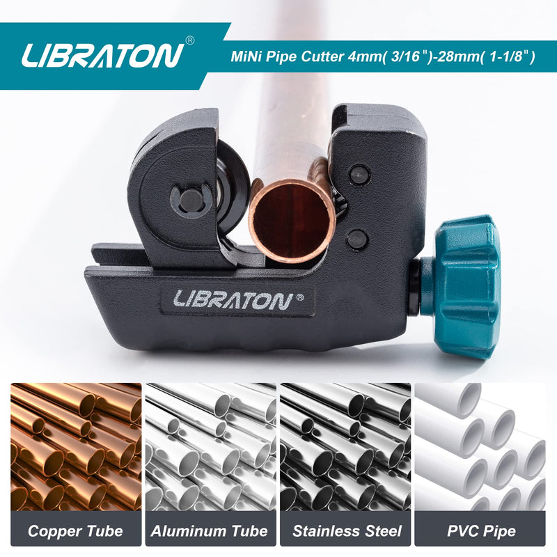 [Australia - AusPower] - Libraton Tubing Cutter 3/16" to 1-1/8", Mini Tube Cutter, Copper Cutter, Heavy Duty Mini Pipe Cutter, Copper Tube Cutter with Deburring Tool for Copper Pipe, Aluminum Pipe, Thin Stainless Steel Pipe 3/16" to 1-1/8" 