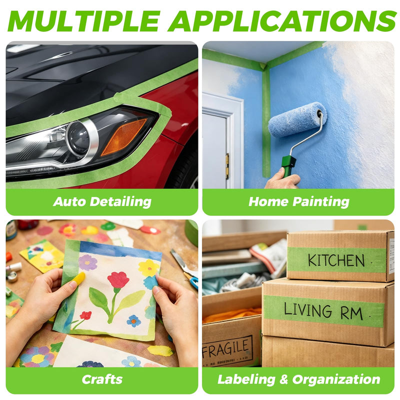 SWRT Green Painters Tape, 1 Inch x 55 Yards, 3 Rolls, Clean Removal | Crisp Paint Edges; Auto Paint Prep; Medium Adhesive Hold; Easy Edge Tracking; Curves & Trim Ready; Easy Hand Tear