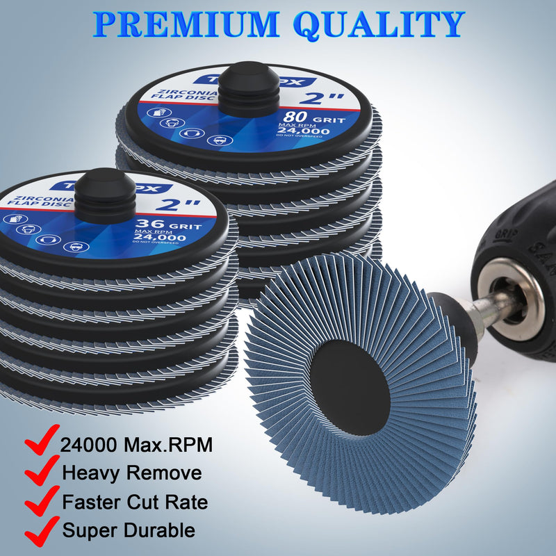 [Australia - AusPower] - 20 PCS Flap Discs Set, 2" Zirconia Roll Lock Die Grinder Sanding Disc Sandpaper Wheels Grit 36/60/80/120, Flap Wheel for Wood & Metal Sanding 20PCS Flap Discs 