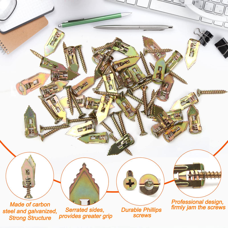 100Pcs Self Drilling Drywall Anchors with Screws, Ahier 50Pcs Metal Self-drilling Anchors and 50Pcs Screws Kit, No Drill Or Holes in Wall for Fixing TV, Shelf, Cabinet, Curtains, Calligraphy